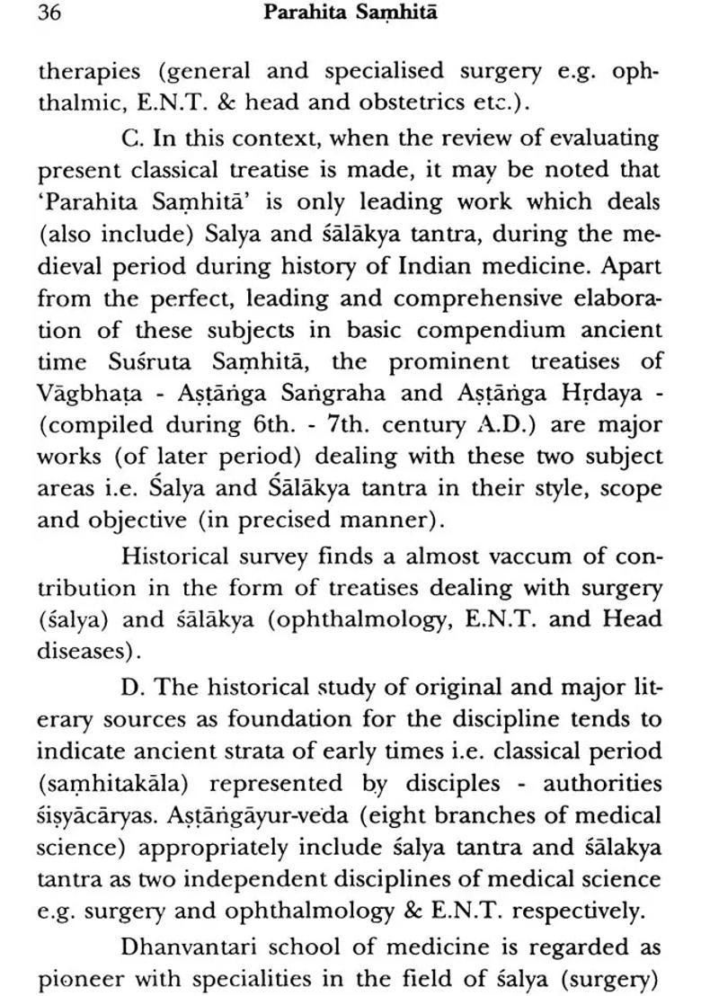 Parahita Samhita (Rare Ancient Treatise on Ayurveda Salakya and Salya Tantra) - Indya