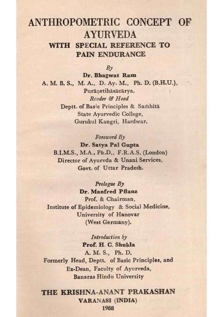 Anthropometric Concept of Ayurveda with Special Reference to Pain Endurance (An Old and Rare Book) - Indya
