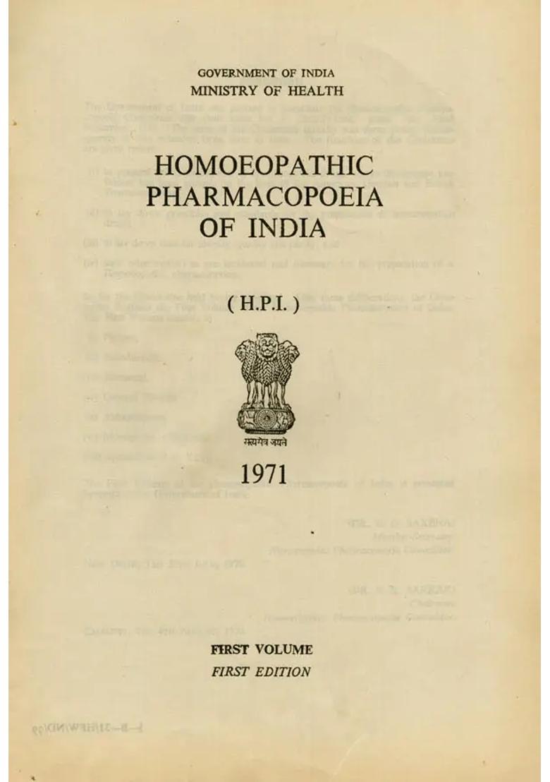 Homoeopathic Pharmacopoeia of India (PDH-58 Vol-I An Old and Rare Book) - Indya