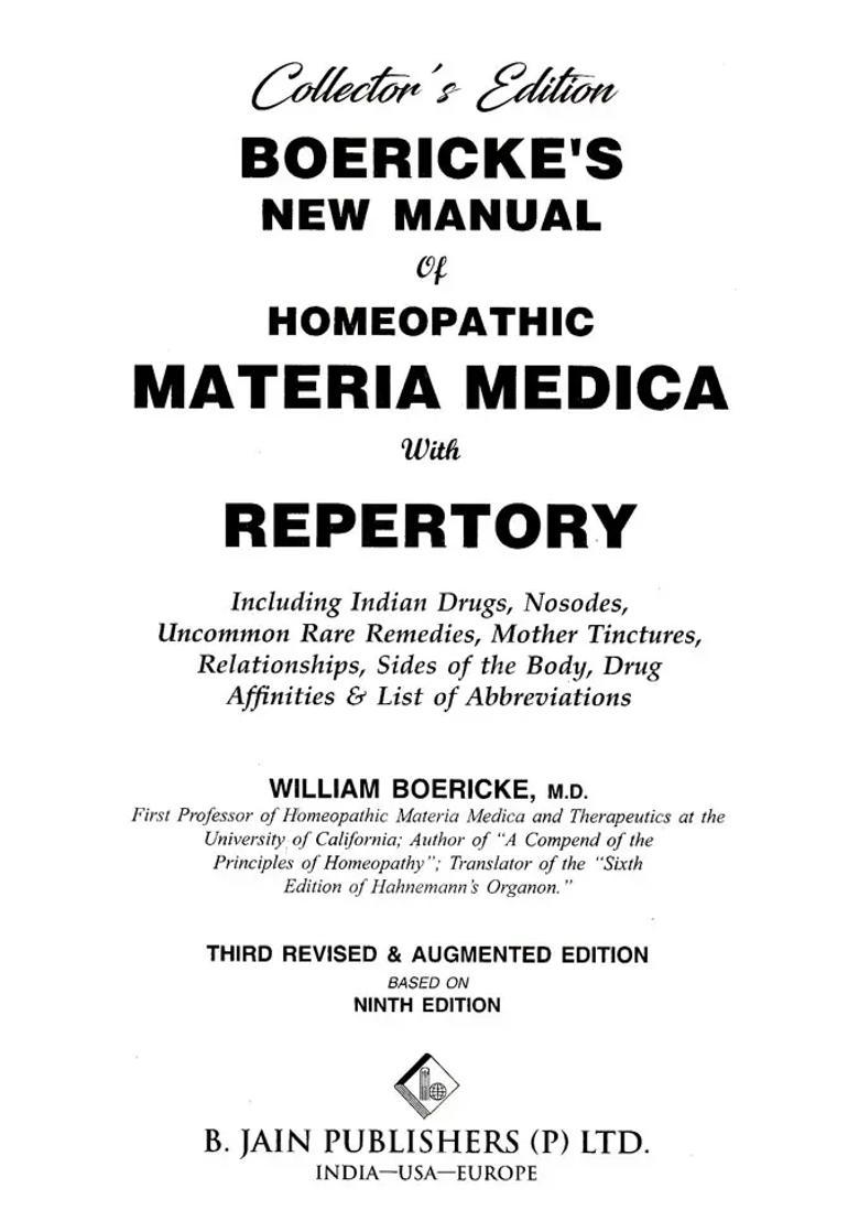 Collectors Edition Boerickes New Manual of Homeopathic Materia Medica With Repertory - Indya