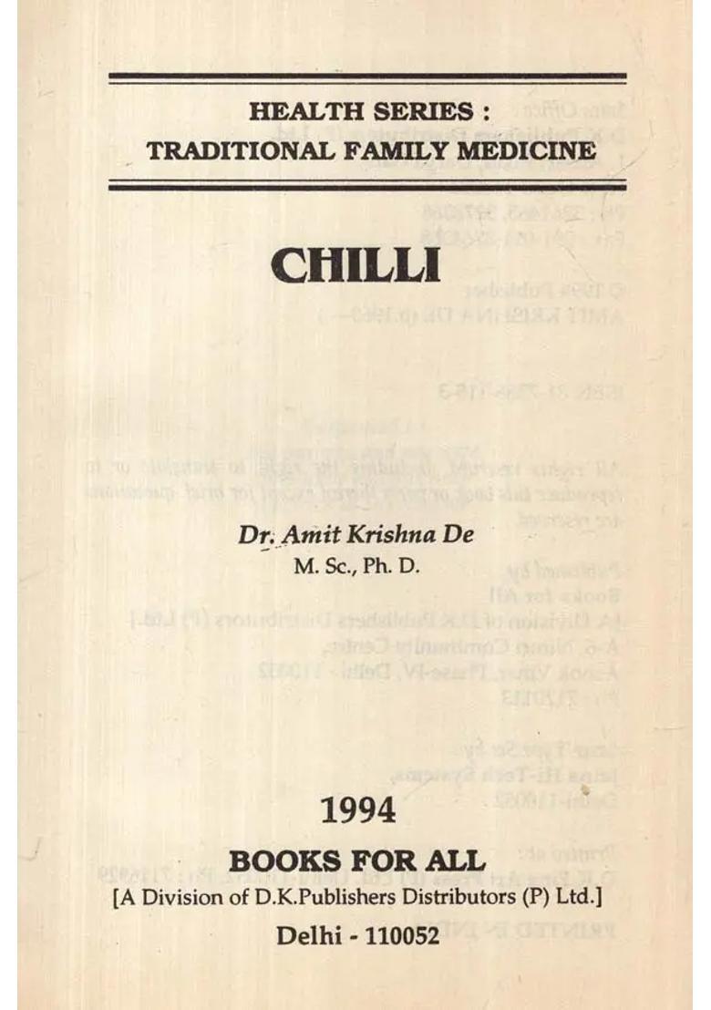 Chilli- Traditional Family Medicine Health Series (An Old and Rare Book) - Indya
