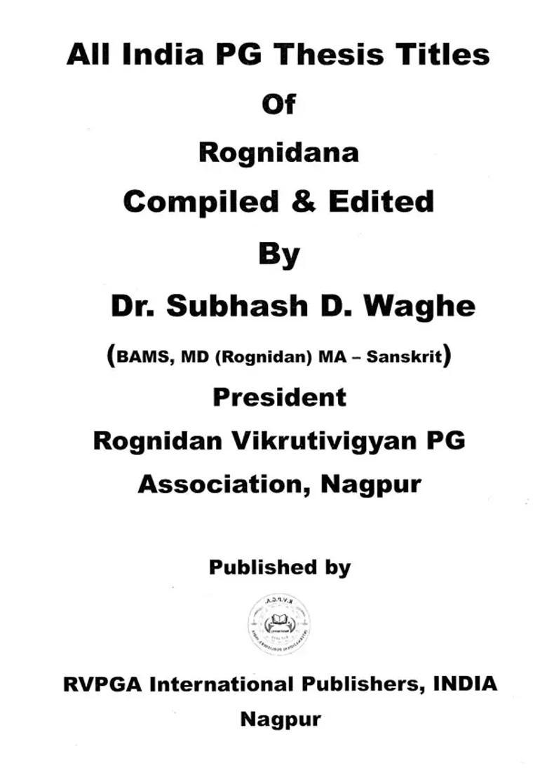 All India PG Thesis Titles of Rog Nidan Vikruti Vigyan (Region Wise - Year Wise) - Indya