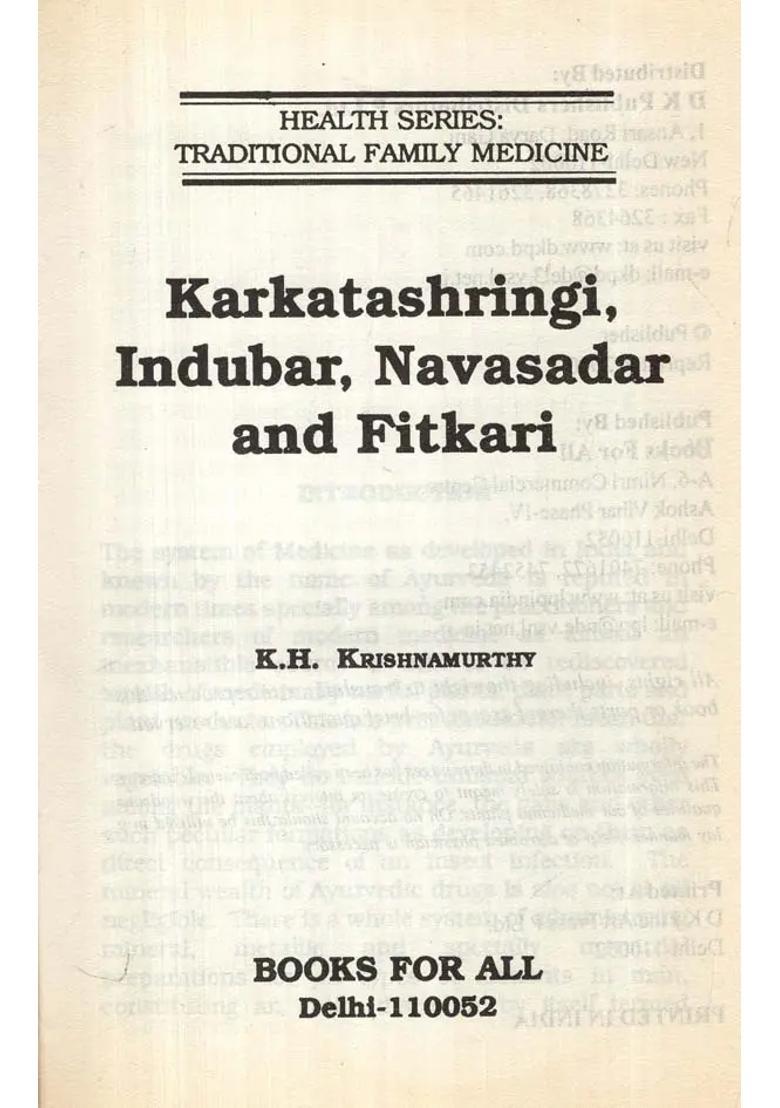 Karkatashringi Indubar, Navasadar and Fitkari- Traditional Family Medicine Health Series (An Old and Rare Book) - Indya