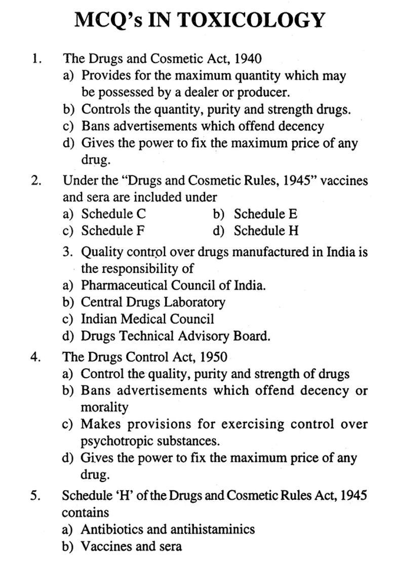 Multiple Choice Questions on Agada Tantra and Vyavaharayurveda Vidhi Vaidyaka - Indya