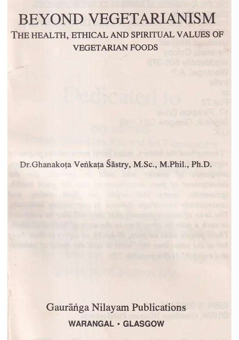 Beyond Vegetarianism The Health, Ethical and Spiritual Values of Vegetarian Foods (An Old and Rare Book) - Indya
