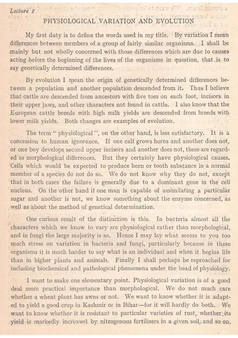 Physiological Variation And Evolution - The Maharaja Sayajirao Memorial Lectures, 1958-59 (An Old And Rare Book) - Indya