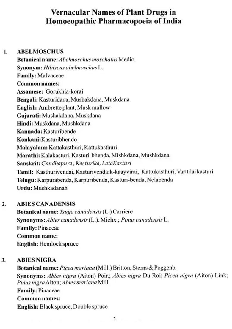 Vernacular Names of Plant Drugs in Homoeopathic Pharmacopoeia of India - Indya