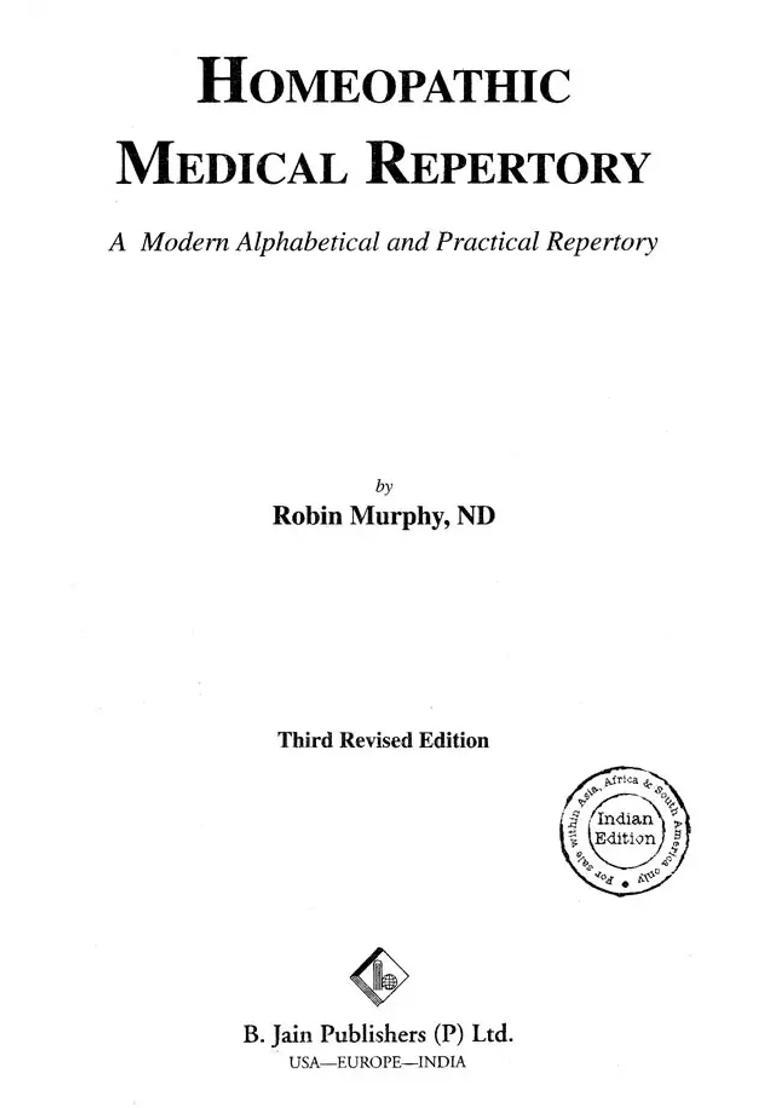 Homeopathic Medical Repertory-A Modern Alphabetical and Practical Repertory - Indya