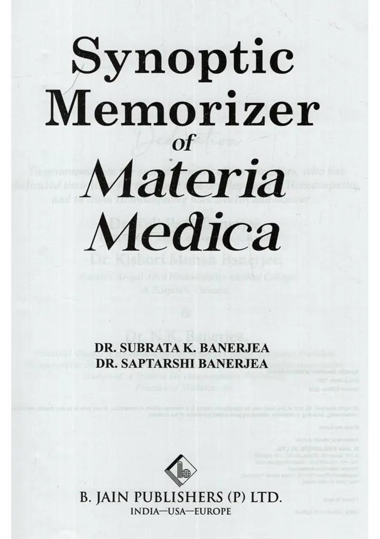 Synoptic Memorizer of Materia Medica (Revised Enlarged Edition with Comparative Materia Medica) - Indya