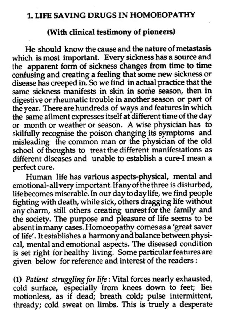 Life Saving Drugs in Homoeopathy - Indya