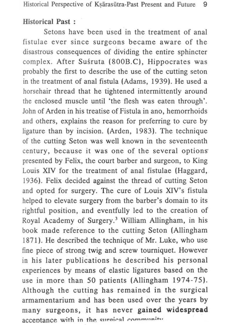 Recent Advances In Ksarasutra- Ksarasutra in the Light of Contemporary Medicine with a Critical Review - Indya