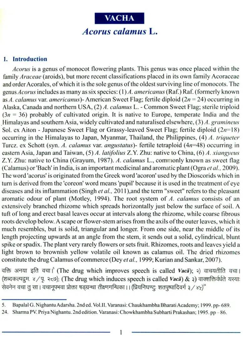 Comprehensive Technical Dossier (CTD) of Medicinal Plant Used in Ayurveda Vacha - Indya