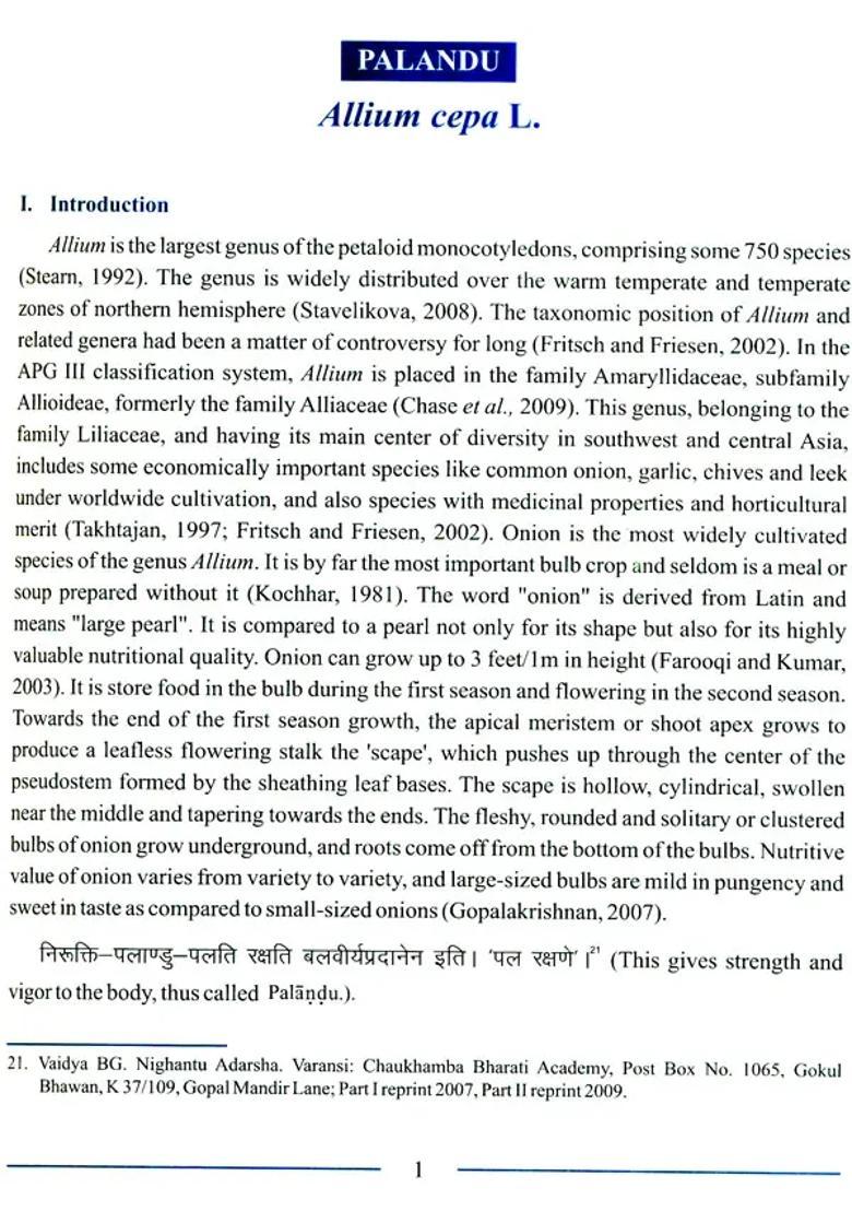 Comprehensive Technical Dossier (CTD) of Medicinal Plant Used in Ayurveda Palandu - Indya