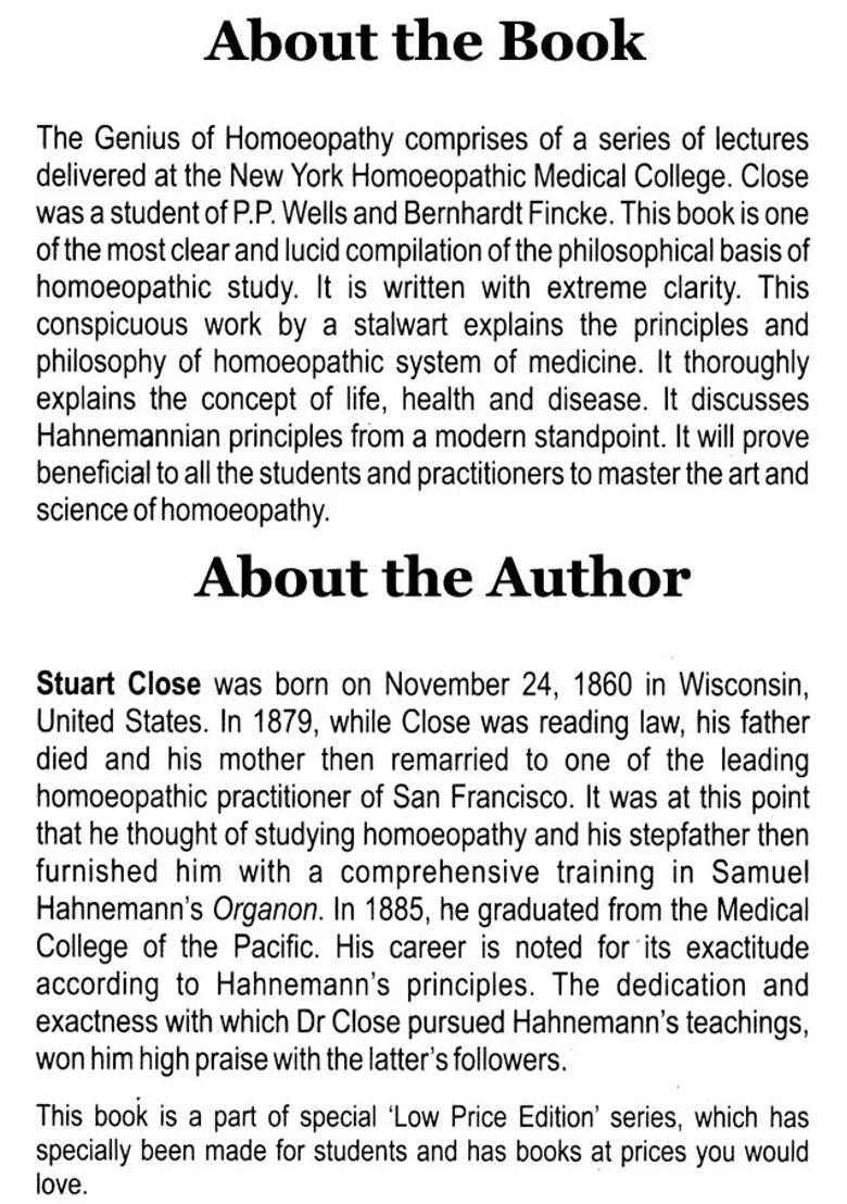 The Genius of Homoeopathy (Lectures and Essays on Homoeopathic Philosophy) - Indya