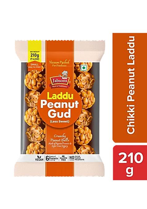 Jabsons Chikki Peanuts Laddu - Jaggery Based Healthy Snack, 210 G Vacuum Packed