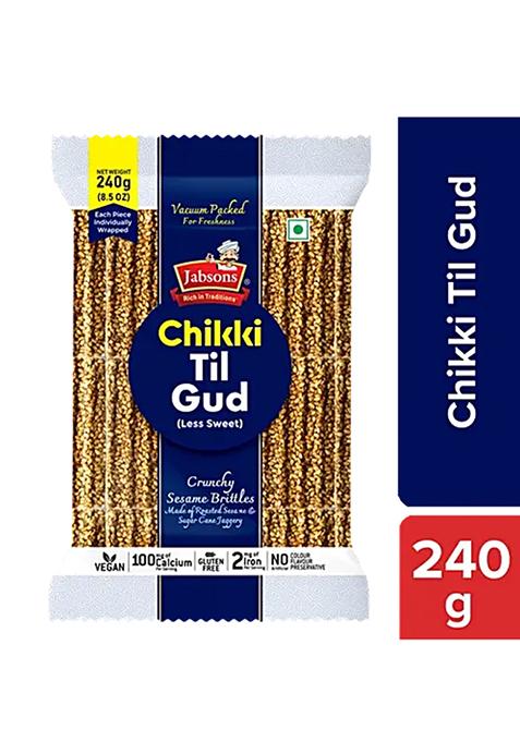 Jabsons Chikki Til Gud - Jaggery And Sesame Seeds Based Snack Bar, 240 G Vacuum Packed