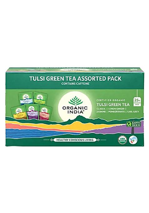 Organic India Tulsi Green Tea Assorted Pack, 80 G (25 Teabags X 3.2G Each)