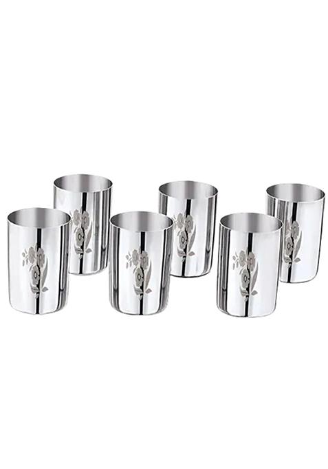 Kitchen Essentials Stainless Steel Amarapali Glass - No.7, Laser Etching, 300 Ml (Set Of 6)