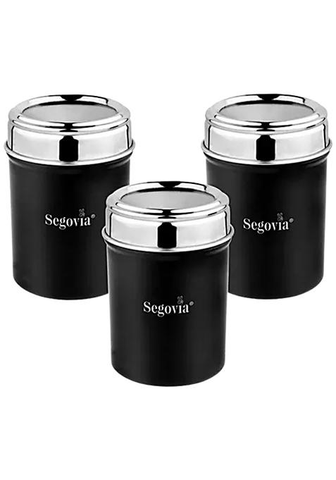 Segovia Stainless Steel Top See Through Spice-Masala Jar - Black, Airtight, 300 Ml (Set Of 3)