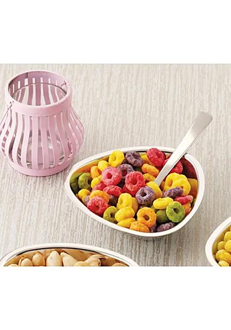 Hazel Stainless Steel Serving Bowls Set With Spoon - Triangular, Fancy, For Snacks, Silver, 250 Ml (Set Of 2)