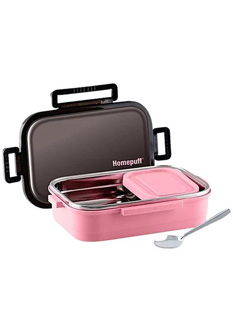 Home Puff Stainless Steel Insulated Lunch Box For School And Office - Free Spoon, Airtight Leak-Proof, Unbreakable Lid, Light Weight, Peach, 800 Ml