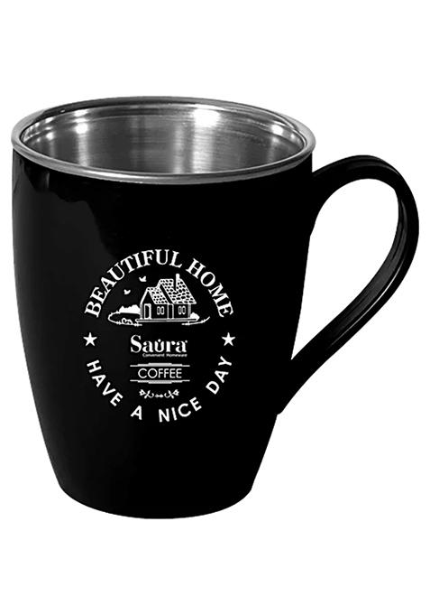 Saura Joy Oval Coffee Mug - Inner Steel, Sturdy And Durable, Black, 330 Ml