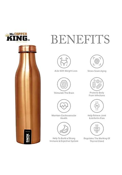 Mr. Copper King Pure Copper Water Bottle - Aqua Matte 1000, Premium Quality, 950 Ml