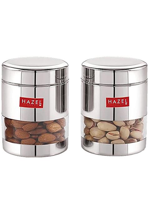 Hazel Stainless Steel Transparent Glossy See Through Container - Silver, 400 Ml (Set Of 2)