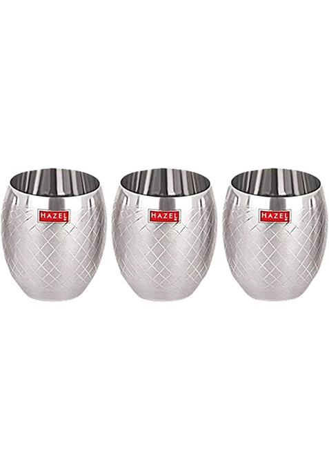 Hazel Stainless Steel Drinking Glasses - Matte Finish, Designer, For Everyday Use, Silver, 260 Ml (Set Of 3)