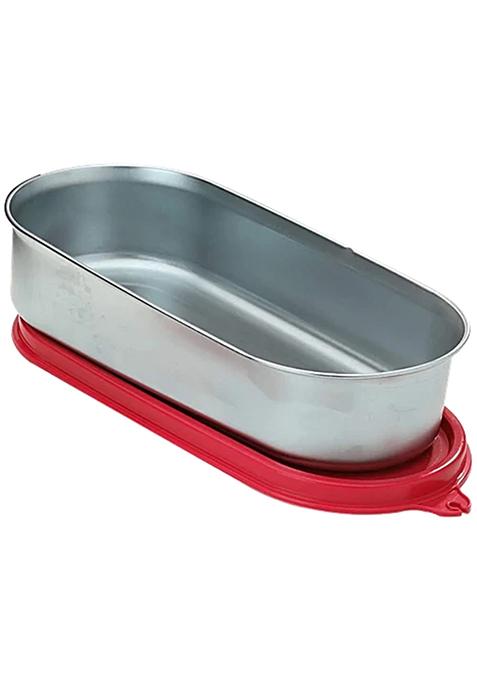 Signoraware Oval Steel Container With Lid - High Quality, Red, 650 Ml