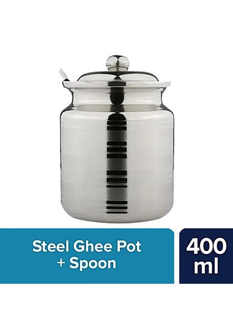 Bb Home Ghee Pot - Stainless Steel, High-Quality, Durable, Silver, 400 Ml (1 Pc)