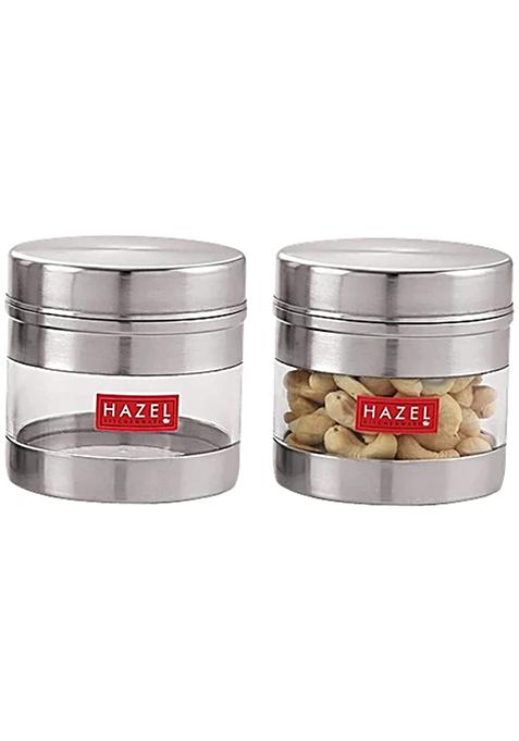 Hazel Stainless Steel Transparent Wide Mouth See Through Container - Silver, 500 Ml (Set Of 2)