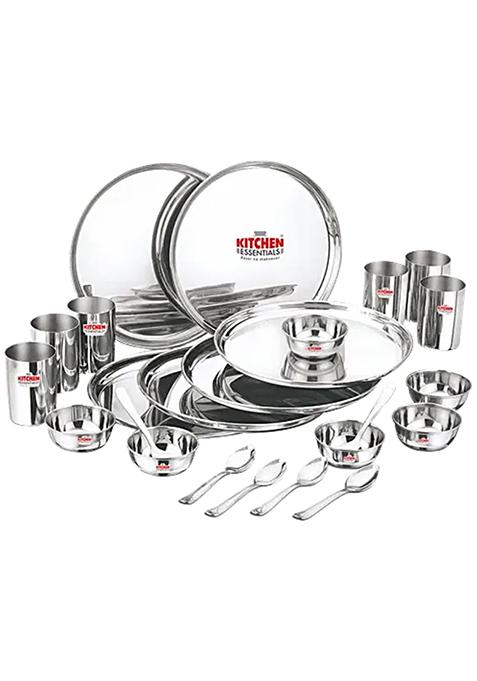 Kitchen Essentials Stainless Steel Dinner Set - Mirror Finish, 24 Pcs