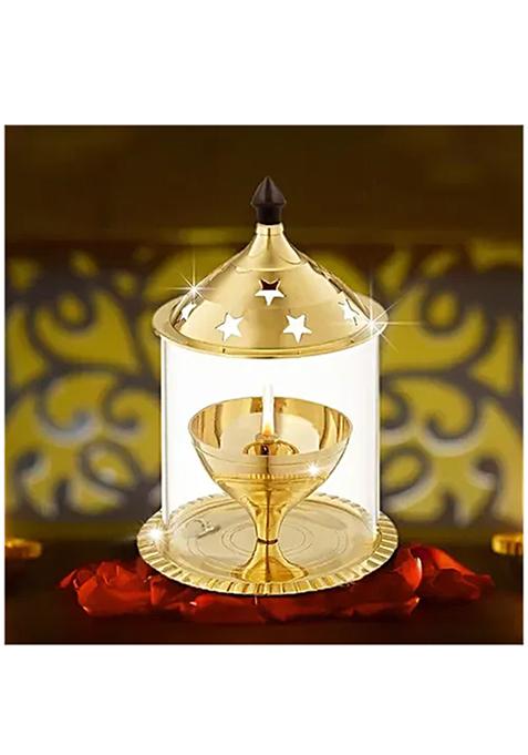 Shubhkart Nitya Brass Akhand Jyot Aaradhya Diya With Borosilicate Glass Medium 1 Pc