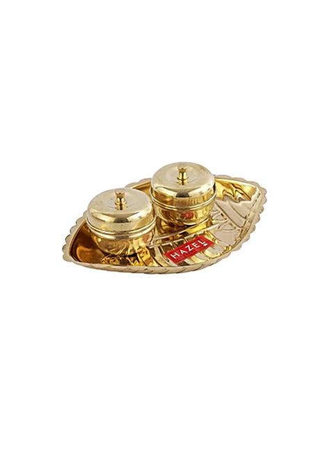 Hazel Shank Karma Brass Puja Thali Golden 2 Pcs