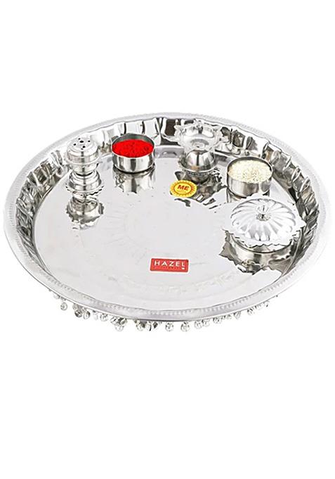 Hazel Gungroo Puja Steel Thali S5 Silver 1 Pc