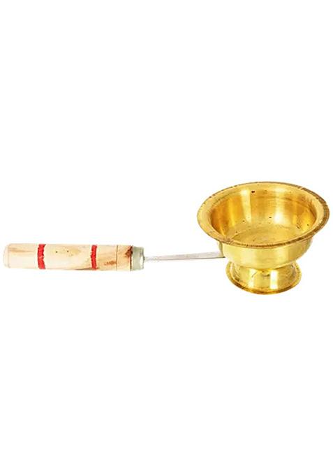 Hazel Brass Dhoop Dani For Aarti Pooja With Wooden Handle For Comfortable Holding 130 G