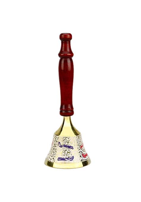 Prime Metal Mandir Bell With Wooden Stand White 1 Pc