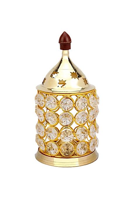 Prime Metal Golden Brass Crystal Jyot Small With Borosilicate Glass 1 Pc