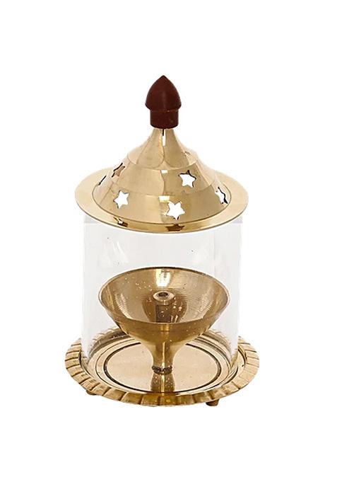 Ecraftindia Brass Akhand Diya With Glass 1 Pc