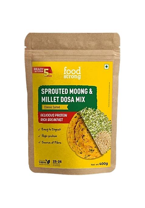 Foodstrong Sprouted Moong And Millet Dosa Instant Mix Classic Salted, High Protein, Rich Breakfast 400 g