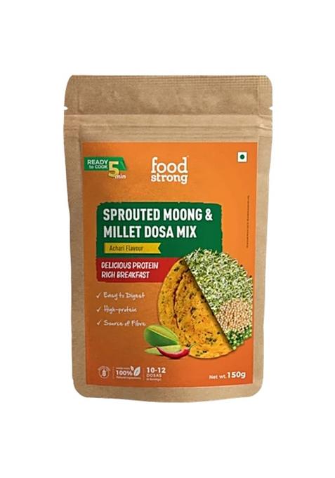 Foodstrong Sprouted Moong And Millet Dosa Instant Mix Achari Flavour, High Protein, Rich Breakfast 150 g