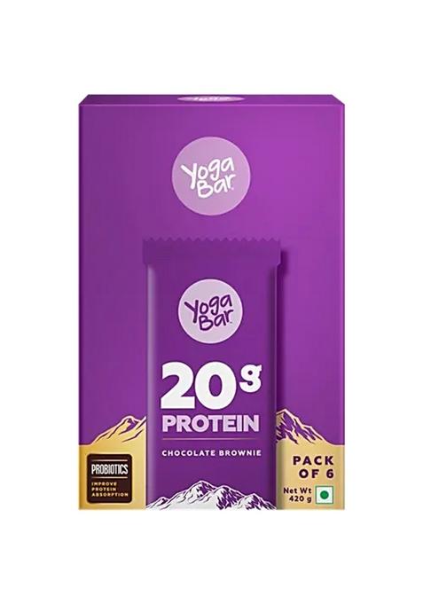 Yoga Bar 20G Protein Bar Chocolate Brownie, No Added Sugar, Loaded With Fibre 70 g (Pack Of 6)