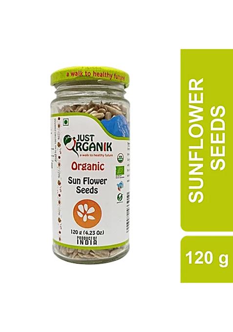 Just Organik Sunflower Seeds Nutty 100 Organic Fibre Rich Boosts Immune System 120 g Glass Bottle