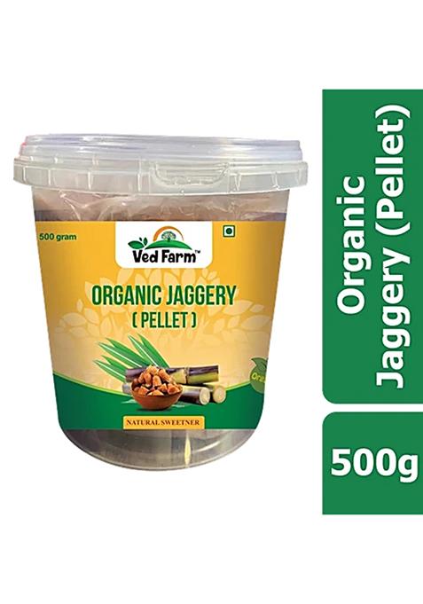 Ved Farm Organic Jaggery Pellet Natural Sweetener Rich In Calcium Boosts Immunity Chemical Free 500 g Jar