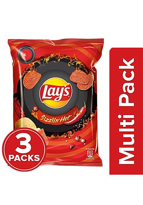 Lay'S Sizzlin Hot Potato Chips - Spicy, Light, Crispy And Crunchy Snack, 3X40 g Multipack