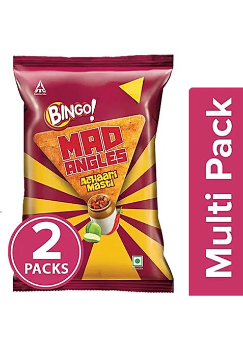 Bingo! Mad Angles Achaari Masti - Mango Pickle Flavour Crunchy Triangle Chips Pack, 2X117 g Multipack