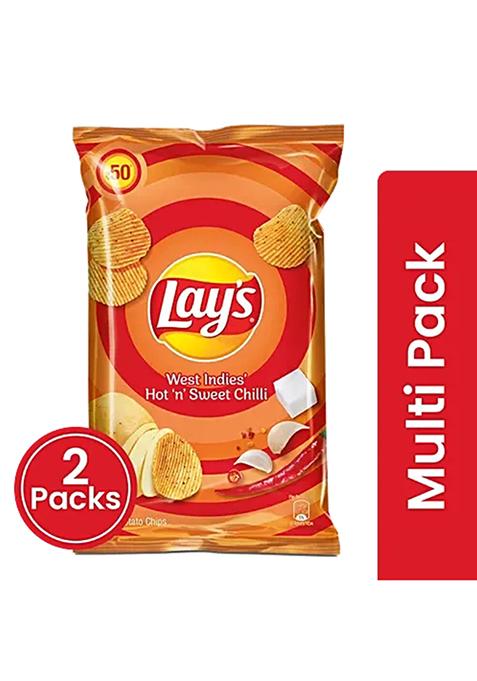 Lay'S West Indies Hot N Sweet Potato Chips - Crispy Chips And Snacks, 2X90 g Multipack