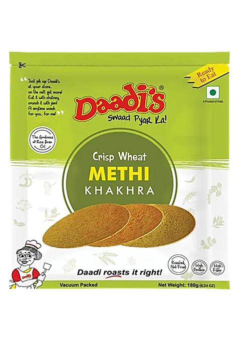 Daadis Golden Wheat Crisps Methi Khakhra Whole Wheat Flour Dry Chapathi 180 g Pouch