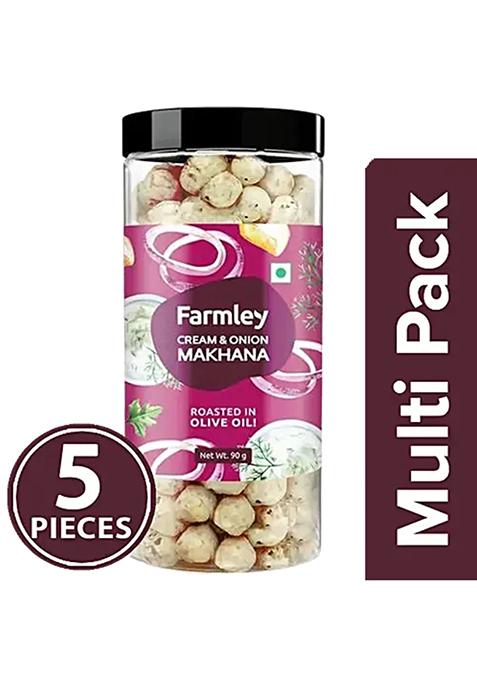 Farmley Roasted Makhana Cream Onion Rich In Protein Calcium Yummy Snacking 5X90 g